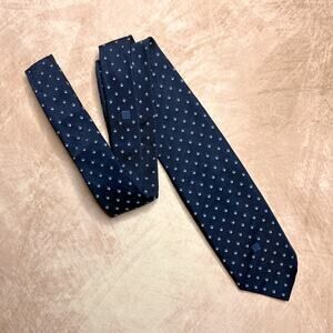 Vintage 70s Givenchy Gentlemen Paris Neck Tie Geometric Embroidered Navy Formal